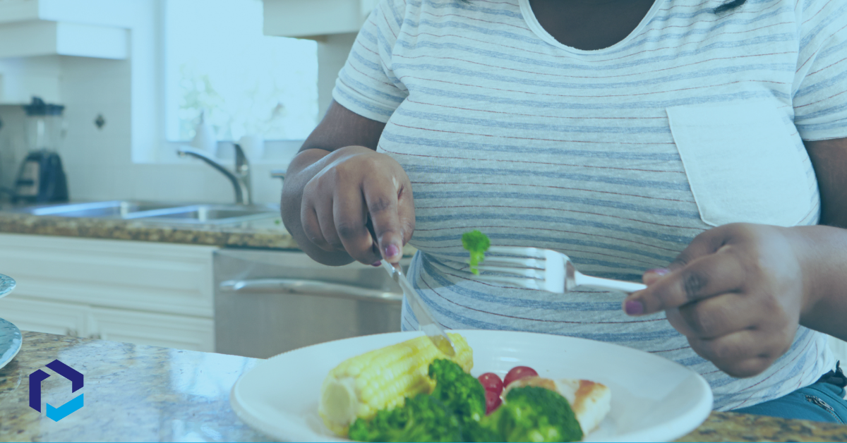 A woman eating healthy foods