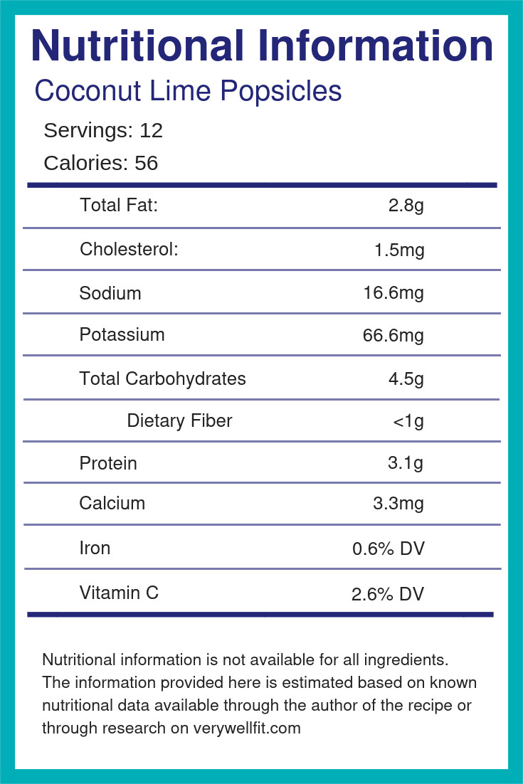 Coconut Lime Popsicles Nutritional Info