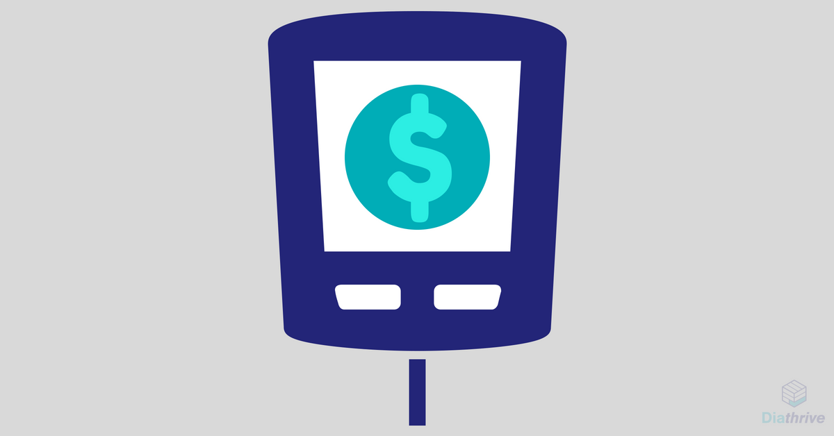 Blood glucose meter illustration with dollar sign on the screen