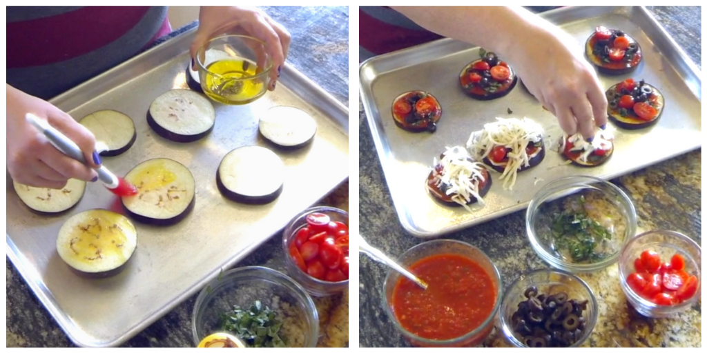 Mini Eggplant Pizzas - olive oil and toppings