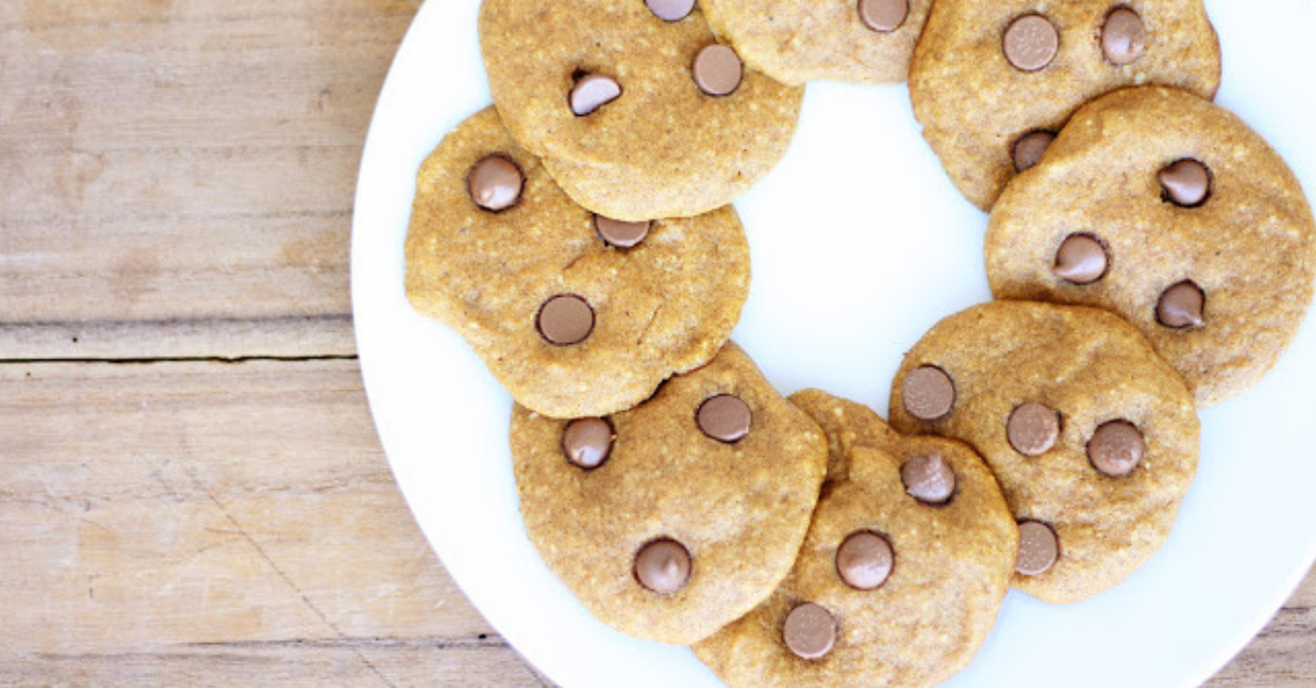 Pumpkin chocolate chip cookies on a plate