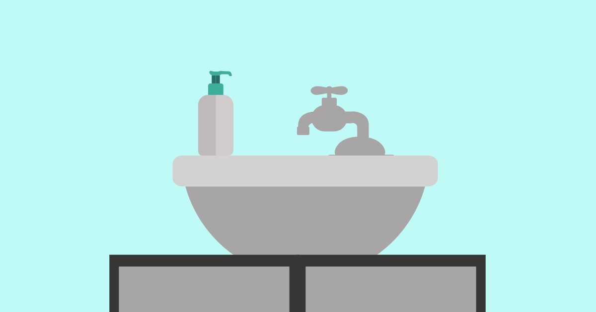 Illustration of a sink, faucet and soap